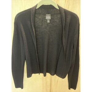Eileen Fisher Italian Yarn Wool Black Cardigan Sweater Top Shirt Size Medium